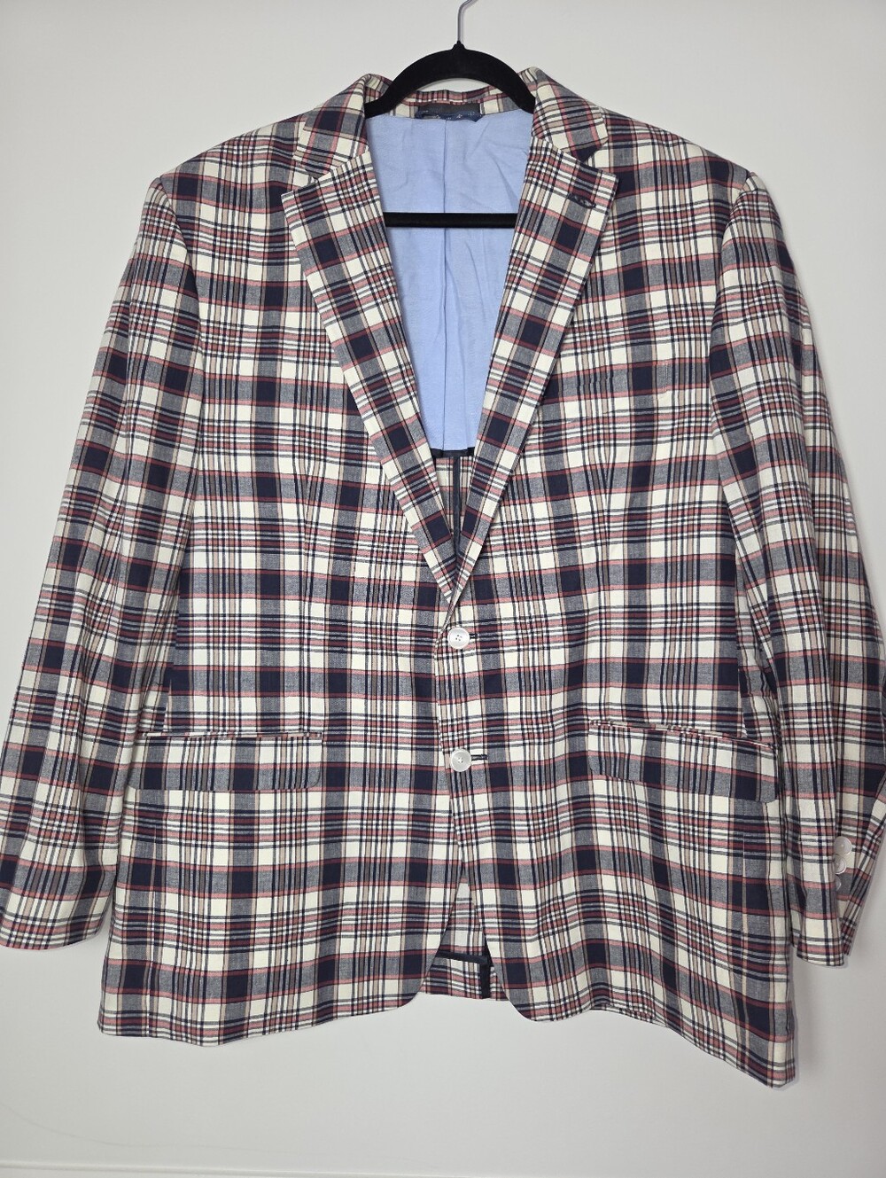 Lauren Ralph Lauren 46R Cotton Twill Madras Plaid Sport Coat Blazer